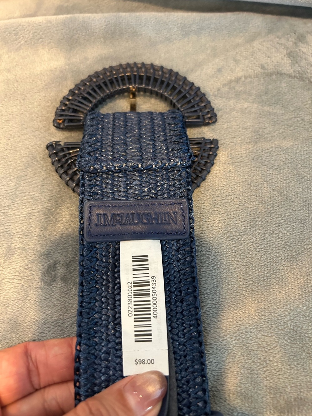 J. McLaughlin Navy Woven Grasscloth Rattan Buckle Belt - Picture 2 of 6
